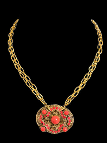 Vintage 1950s Coral Cabochon Dress Clip