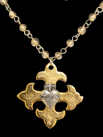 Maltese Gothic Cross Pendant with Rosary Beads