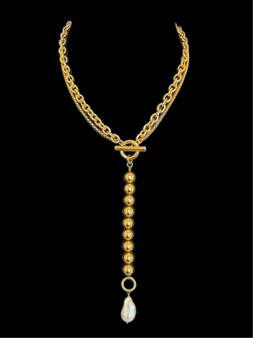 Deep Drop Baroque Pearl Lariat Necklace