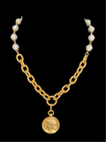 Rosary Bead & Chain Coin Necklace