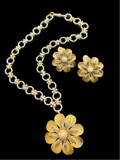 Vintage 1950 Flower Brooch with Matching Earrings
