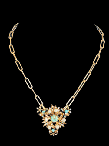 Vintage 1950 Turquoise & Pearl Brooch with Matching Earrings